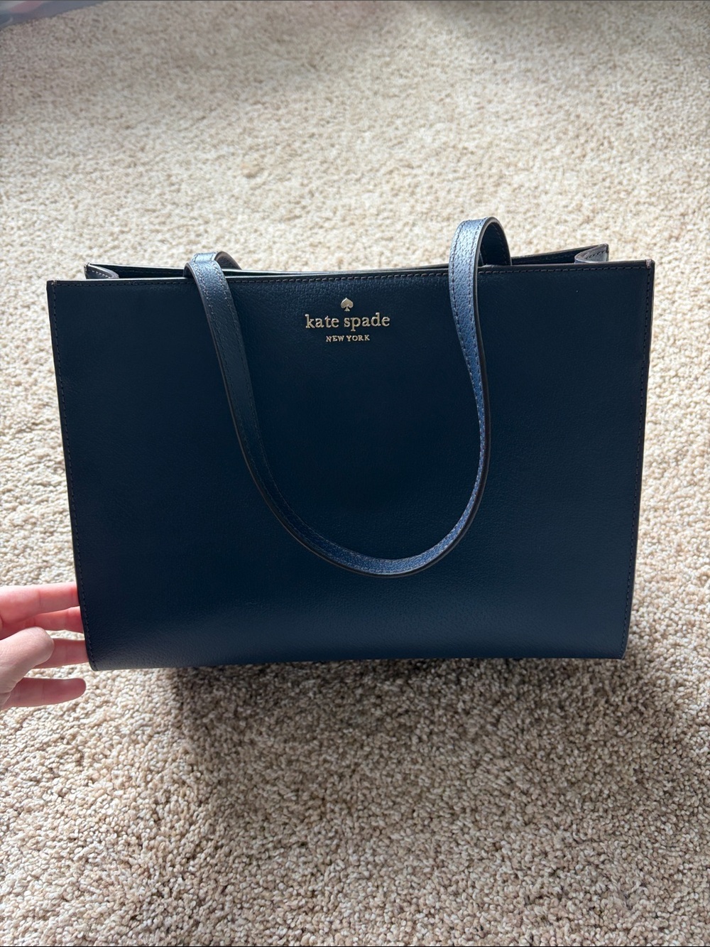 kate spade Navy Structured Leather Tote with Gold Logo